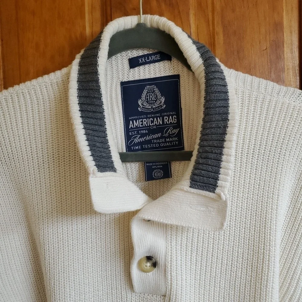 American Rag Mens Sz XXL‎ Pullover 1/4 Button Long Sleeve Oatmeal Sweater